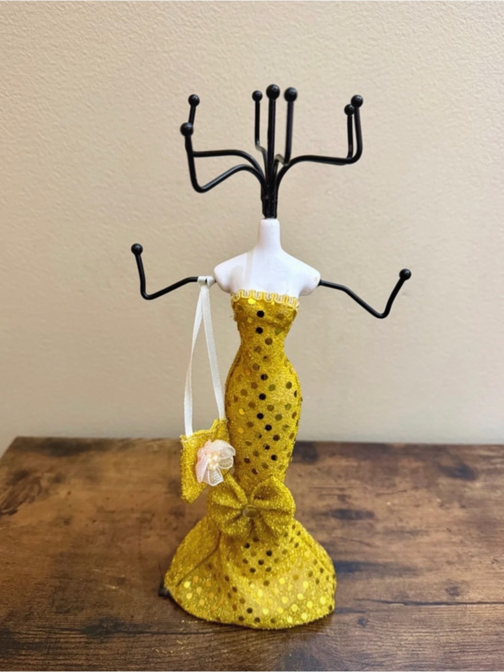 Glitter Yellow Dress Jewelry Stand Organizer